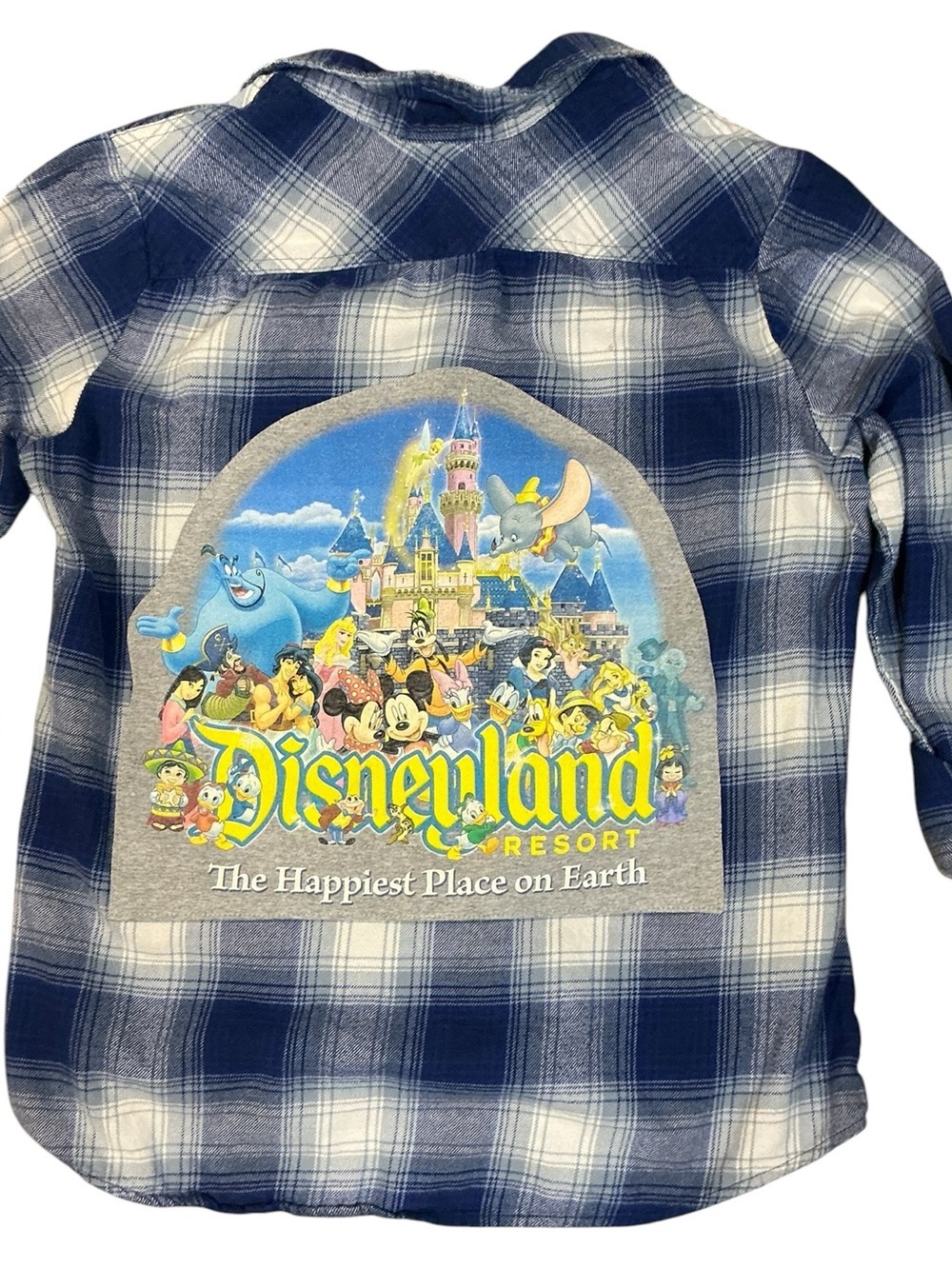 Disneyland Theme Upcycled Flannel Top Tee Shirt Boyfriend